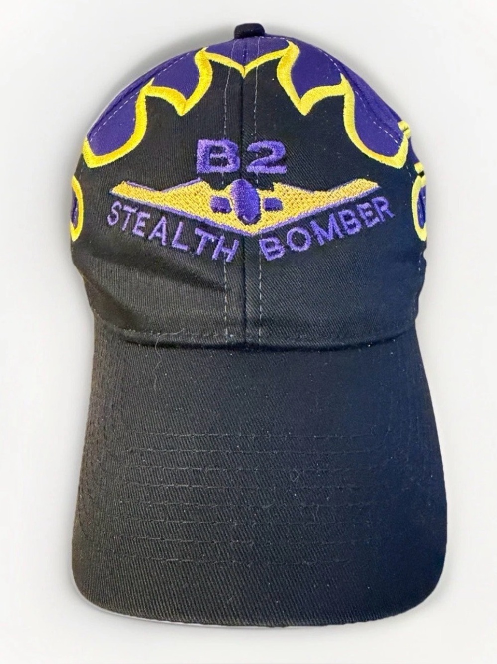 B-52 Stealth Bomber Hat Cap Black Purple Yellow Flame Otto One Size Embroidered